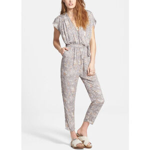 Free People Universal Surplice Jumpsuit V-Back Drawstring Taupe Combo Size Small